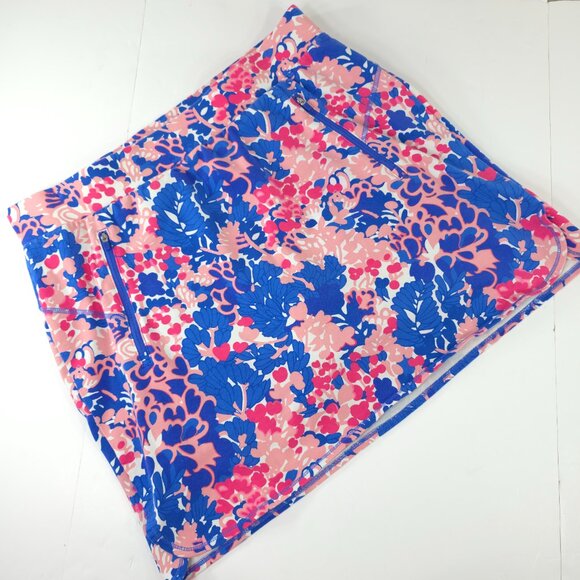T BY TALBOTS MULTICOLOR FLORAL SKORT WOMEN`S SIZE LARGE ZIP POCKETS COTTON BLEND - Picture 1 of 16